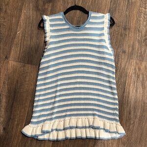 Blue and White Striped Sleeveless Dress